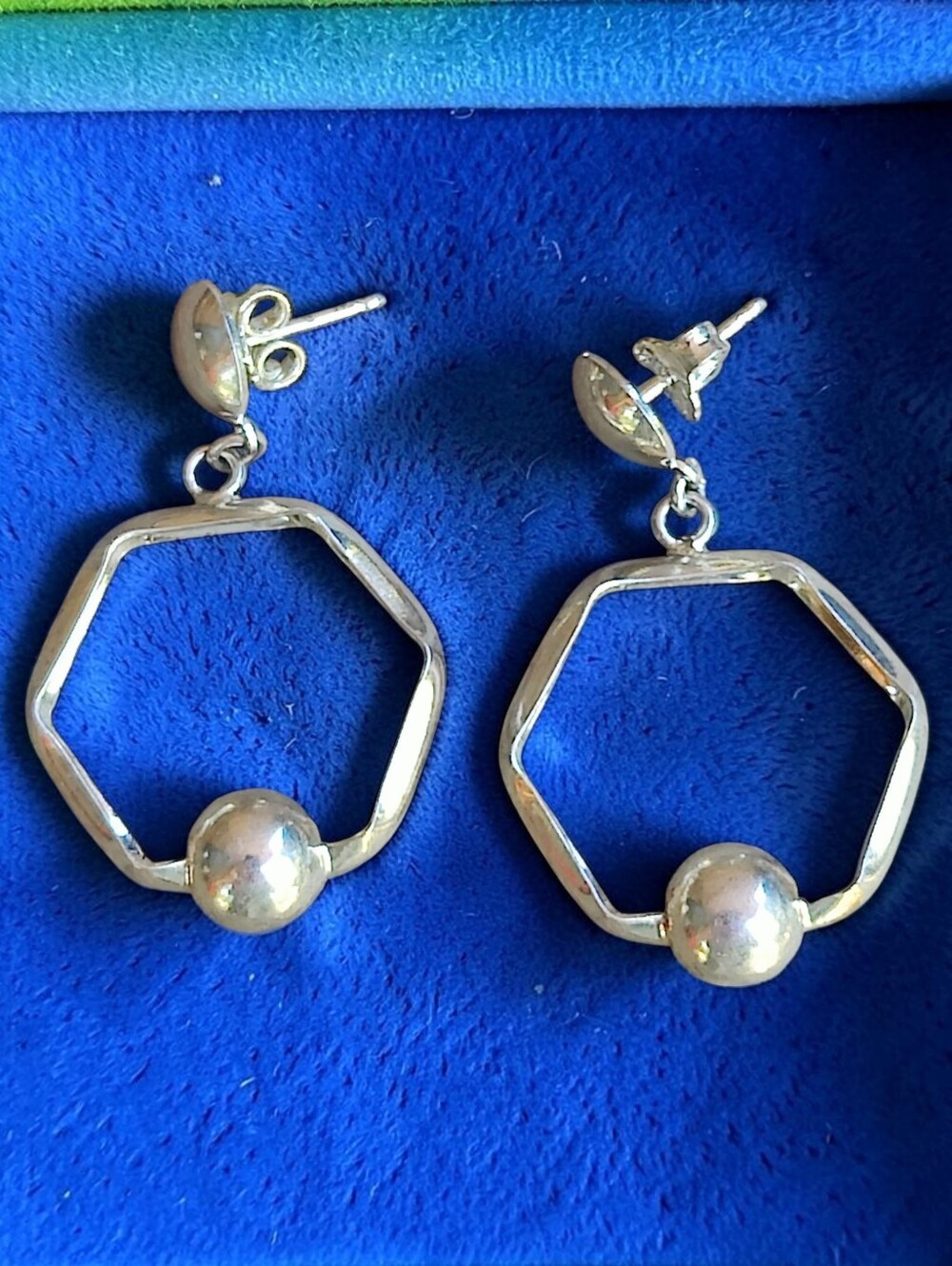Vintage Sterling Silver Octagon Ball Earrings